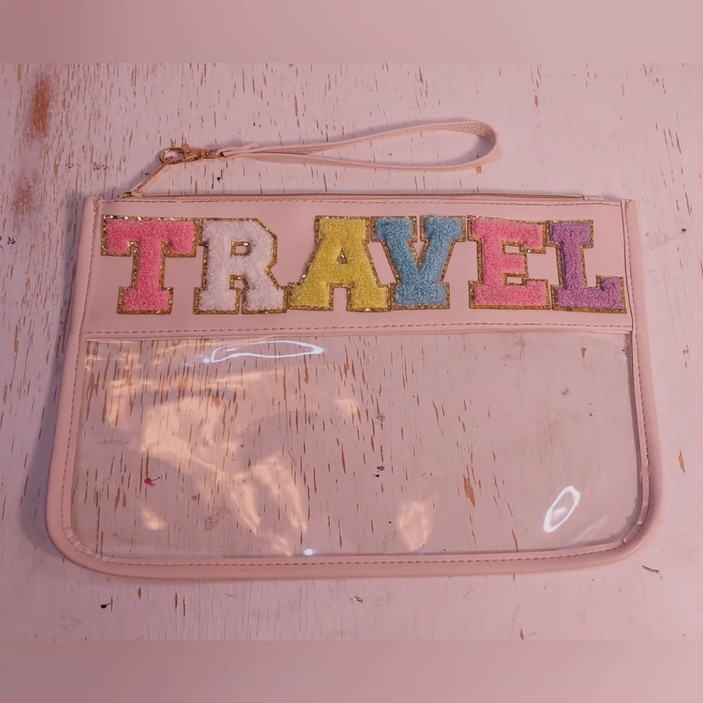 Chenille Letter Travel Zipper Pouch Bag Cosmetics Makeup Toiletry Vacation Shine